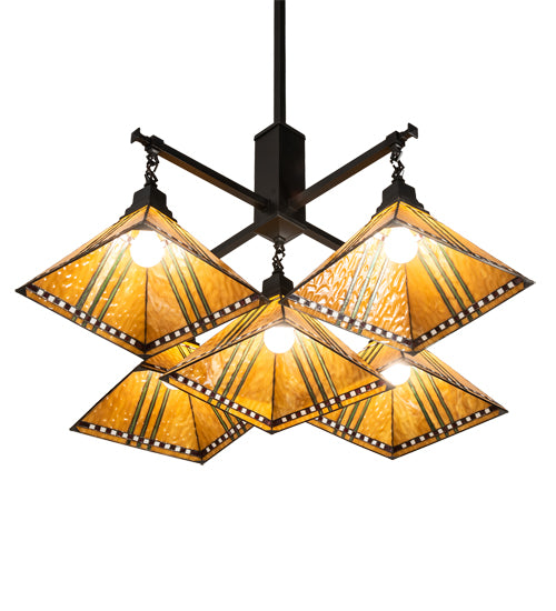 38" Square Prairie Corn 5 Light Chandelier