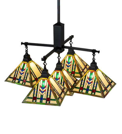 38" Square Prairie Wheat 5 Light Chandelier