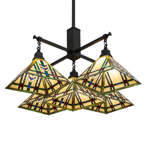 38" Square Prairie Wheat 5 Light Chandelier