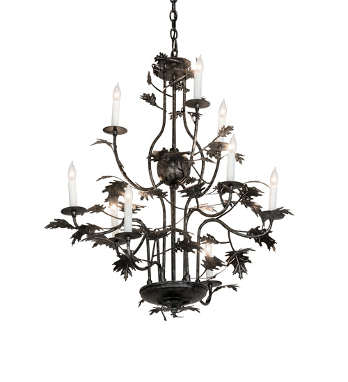 36" Wide Oak Leaf 9 Light Chandelier