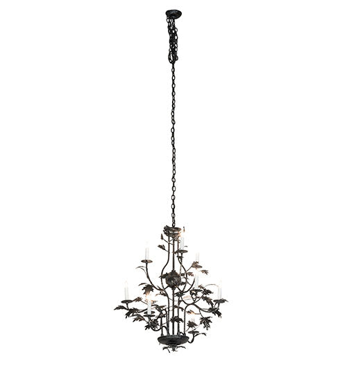 36" Wide Oak Leaf 9 Light Chandelier