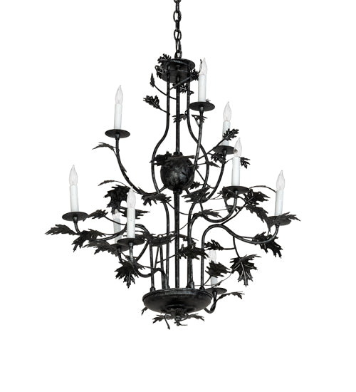 36" Wide Oak Leaf 9 Light Chandelier