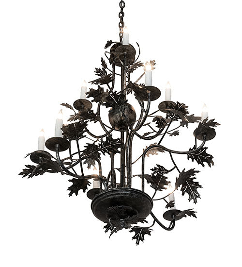 36" Wide Oak Leaf 9 Light Chandelier