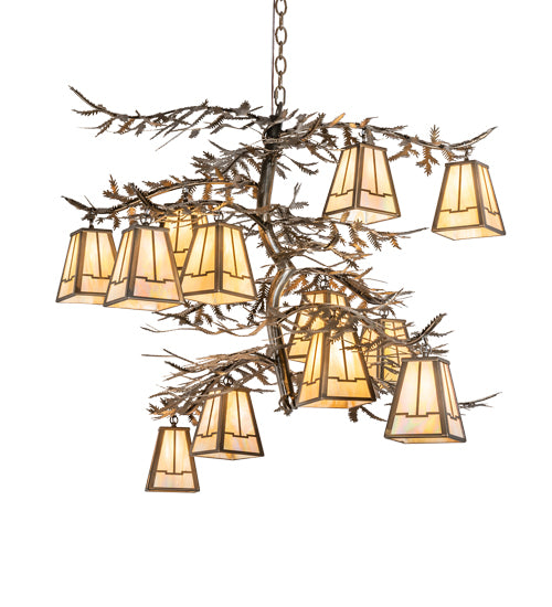 55" Long Pine Branch Valley View 12 Light Chandelier