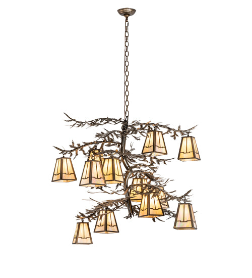 55" Long Pine Branch Valley View 12 Light Chandelier