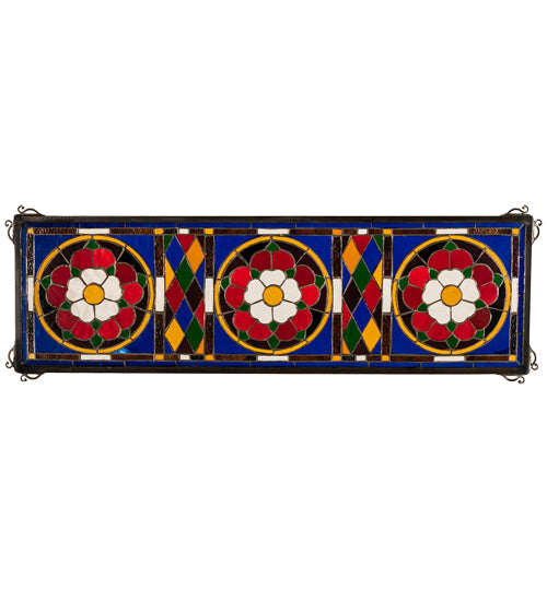 33" Wide X 10" High Tudor Trio Stained Glass Transom Window