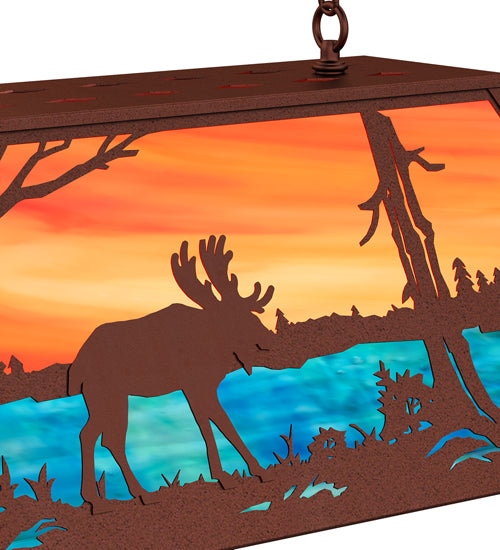 33" Wide Moose At Lake Oblong Pendant