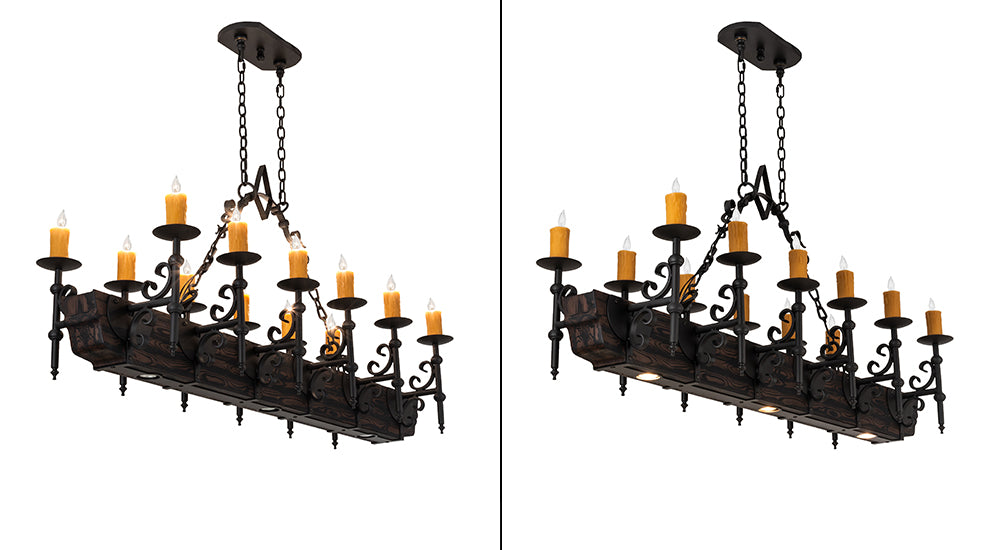 60" Long Tudor 12 Light Oblong Chandelier