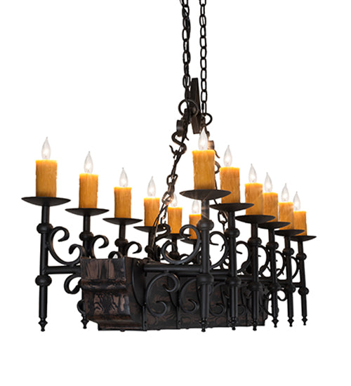 60" Long Tudor 12 Light Oblong Chandelier