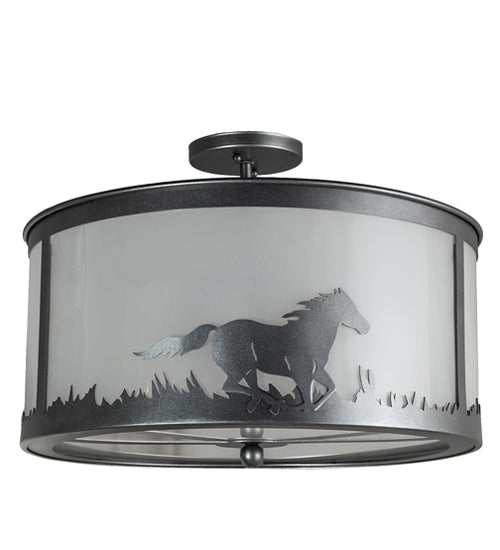 19" Wide Running Horses Semi-Flushmount