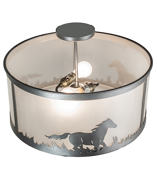 19" Wide Running Horses Semi-Flushmount