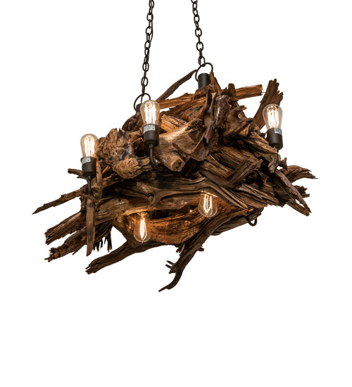 36" Long Driftwood 8 Light Chandelier