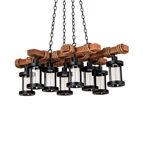 42" Long Wood Beam 8 Light Chandelier