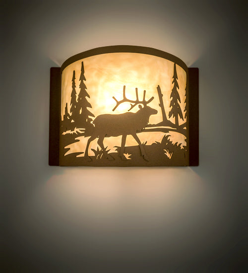 12" Wide Elk At Lake Wall Sconce