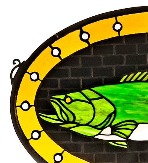 22"W X 14"H Bass Plaque Stained Glass Window