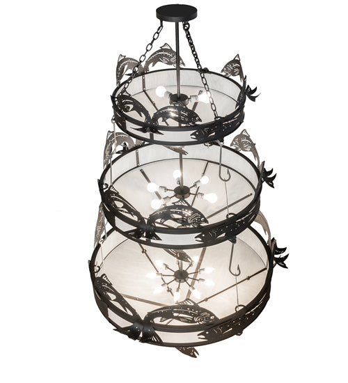 58" Wide Catch Of The Day Trout Three Tier Chandelier