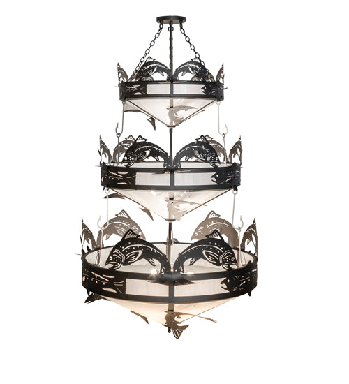 58" Wide Catch Of The Day Trout Three Tier Chandelier