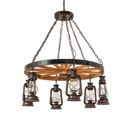 40" Wide Miners Lantern Wagon Wheel 6 Light Chandelier