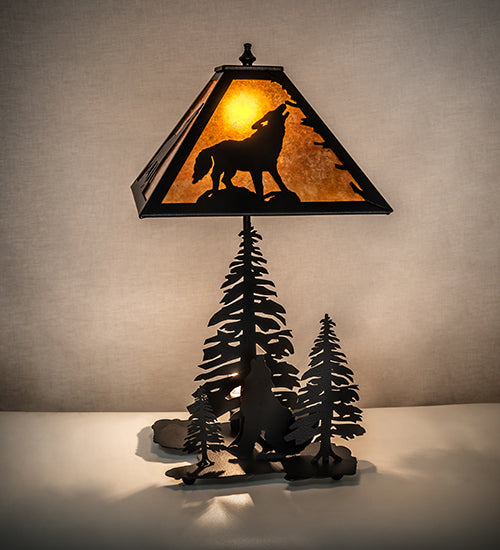 22" High Wolf At Dawn W/Lighted Base Table Lamp