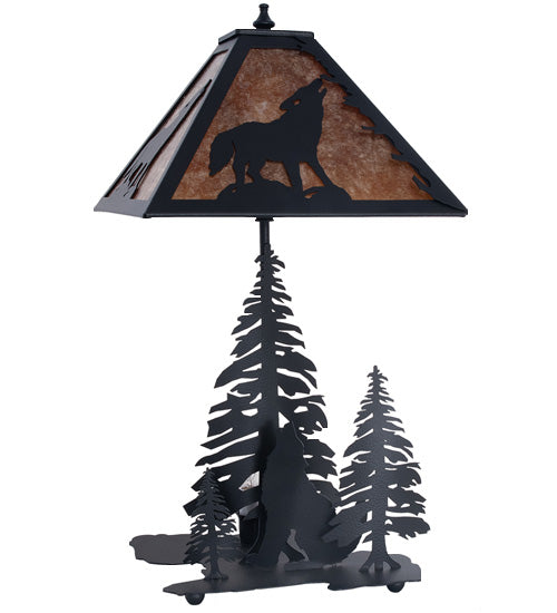 22" High Wolf At Dawn W/Lighted Base Table Lamp