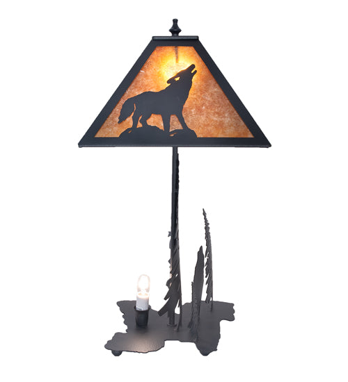 22" High Wolf At Dawn W/Lighted Base Table Lamp