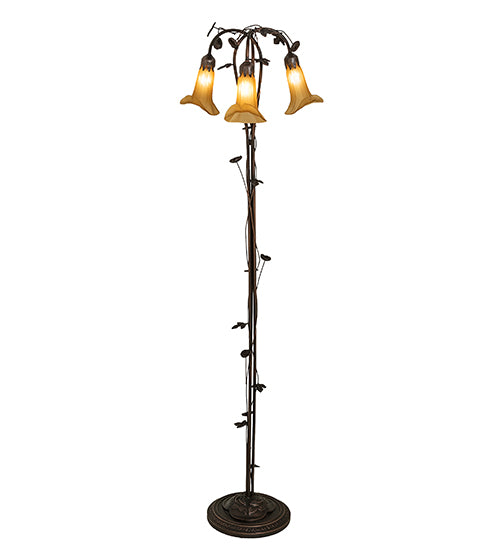 58" High Amber Tiffany Pond Lily 3 Light Floor Lamp