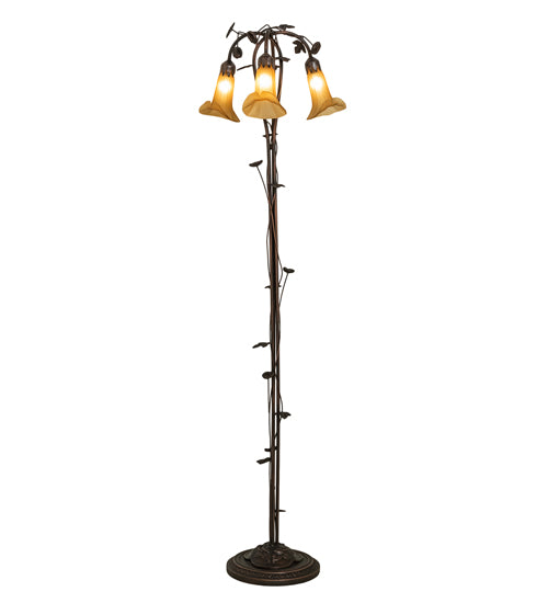 58" High Amber Tiffany Pond Lily 3 Light Floor Lamp