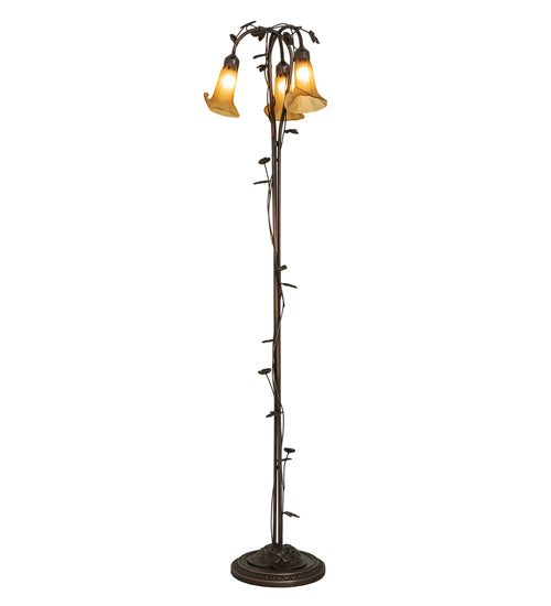 58" High Amber Tiffany Pond Lily 3 Light Floor Lamp