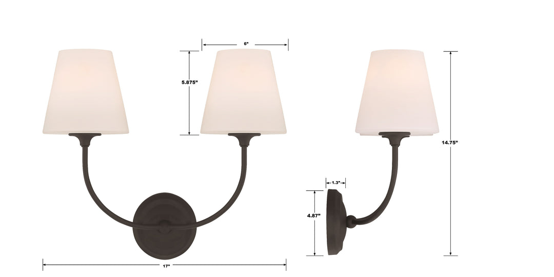 Crystorama Libby Langdon Sylvan 2 Light Black Forged Sconce