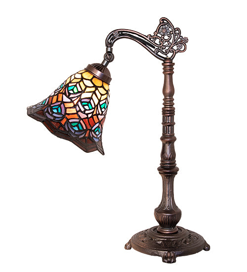 20" High Tiffany Peacock Feather Bridge Arm Table Lamp