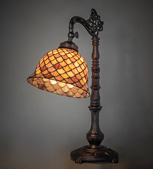 20" High Tiffany Fishscale Bridge Arm Table Lamp