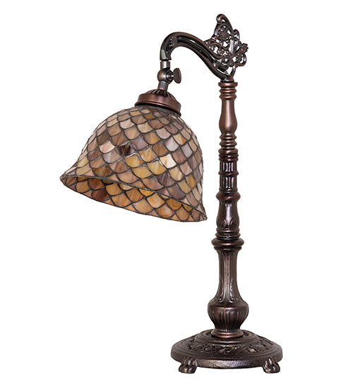 20" High Tiffany Fishscale Bridge Arm Table Lamp