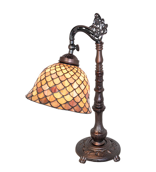 20" High Tiffany Fishscale Bridge Arm Table Lamp