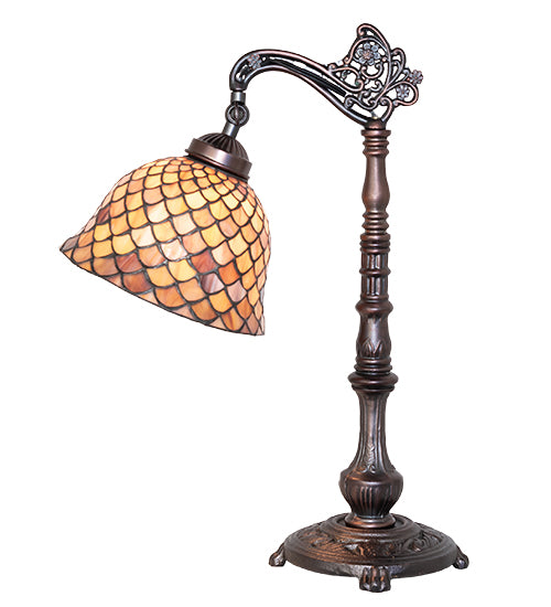 20" High Tiffany Fishscale Bridge Arm Table Lamp