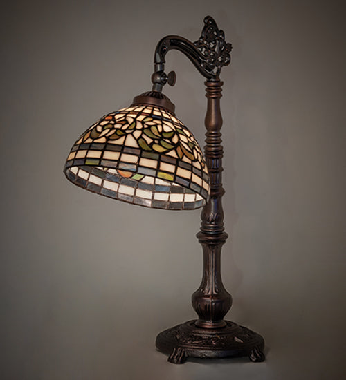 20" High Tiffany Turning Leaf Bridge Arm Table Lamp