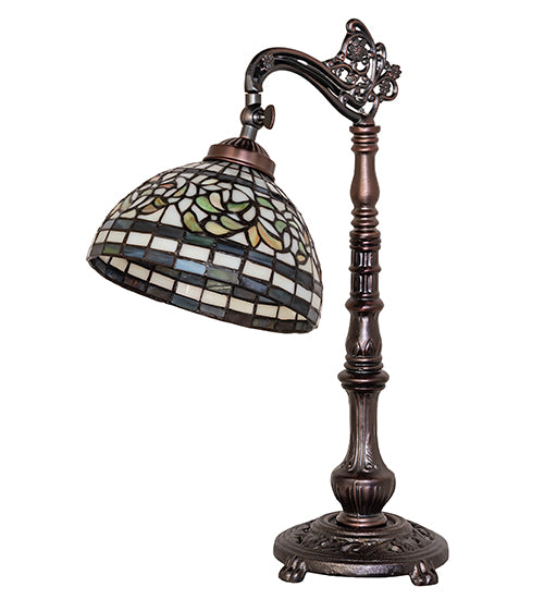 20" High Tiffany Turning Leaf Bridge Arm Table Lamp