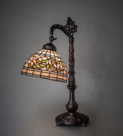 20" High Tiffany Turning Leaf Bridge Arm Table Lamp