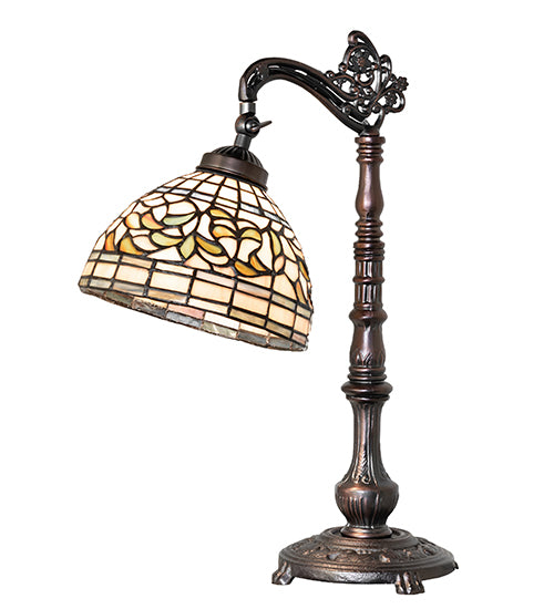 20" High Tiffany Turning Leaf Bridge Arm Table Lamp