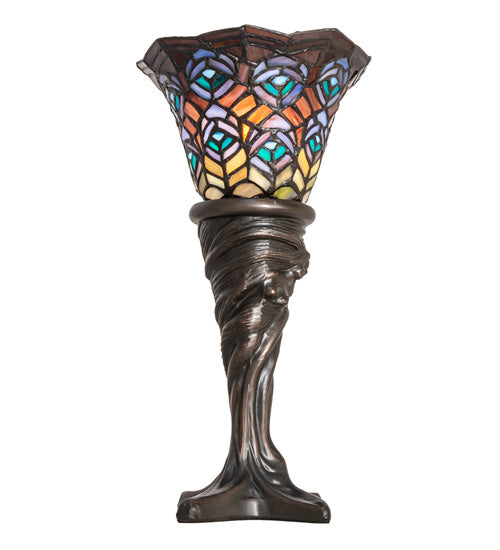 16" High Tiffany Peacock Feather Mini Lamp