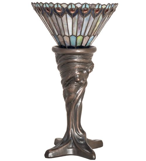 15" High Tiffany Jeweled Peacock Mini Lamp