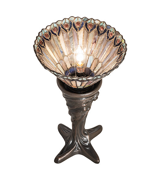 15" High Tiffany Jeweled Peacock Mini Lamp