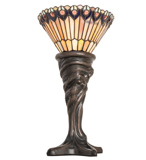 15" High Tiffany Jeweled Peacock Mini Lamp