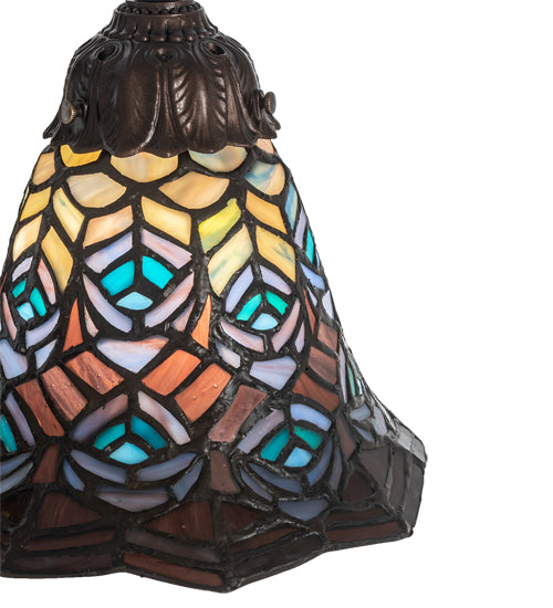 23" High Tiffany Peacock Feather 3 Light Table Lamp