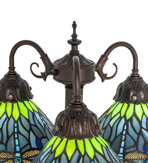 23" High Tiffany Hanginghead Dragonfly 3 Light Table Lamp