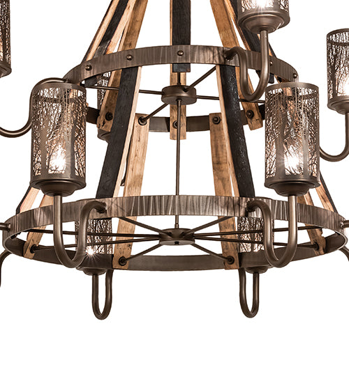 60" Wide Barrel Stave Winter Maple 12 Light Two Tier Chandelier