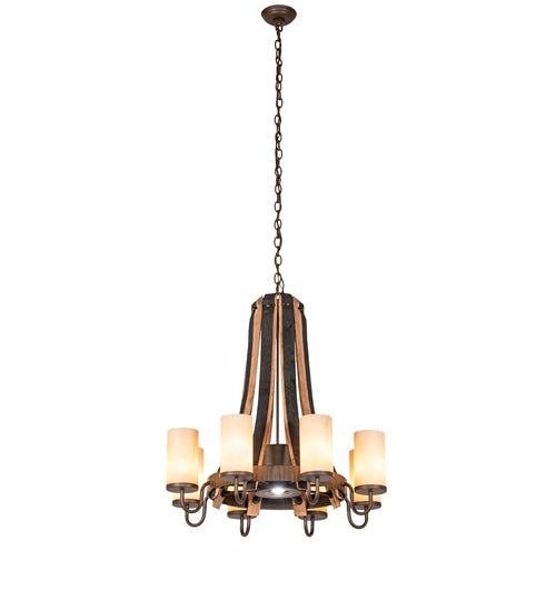 30" Wide Barrel Stave Madera 8 Light Chandelier