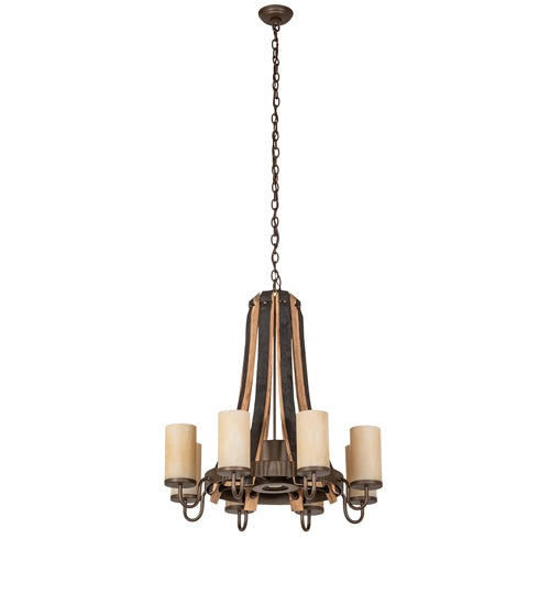 30" Wide Barrel Stave Madera 8 Light Chandelier