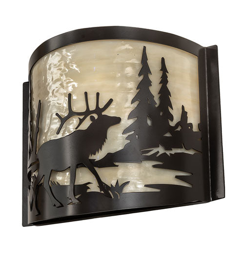 12" Wide Elk At Lake Wall Sconce