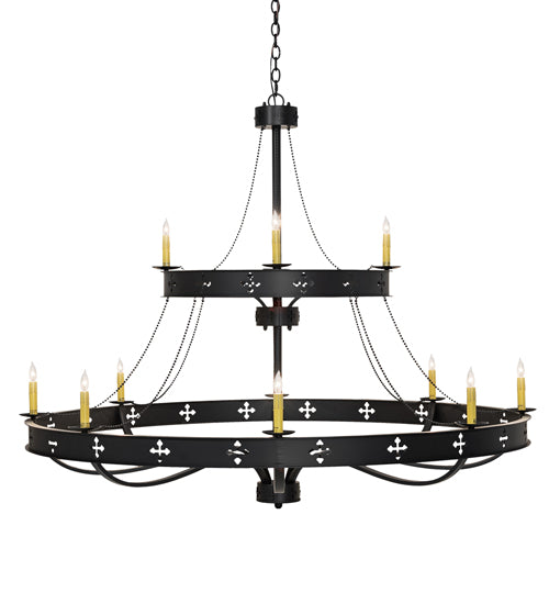 60" Wide Byzantine 12 Light Two Tier Chandelier