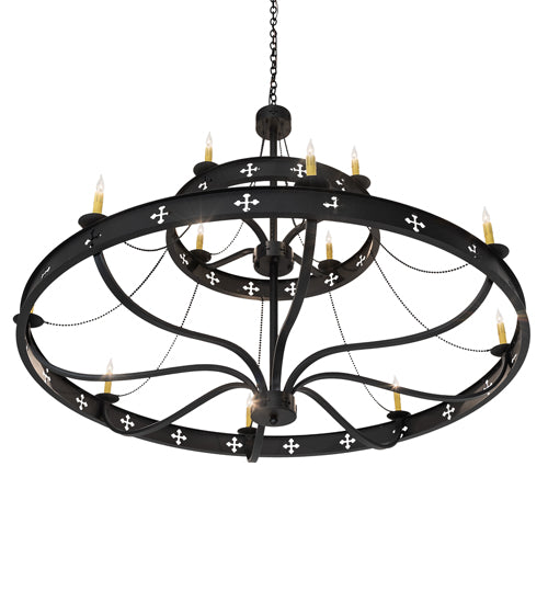 60" Wide Byzantine 12 Light Two Tier Chandelier